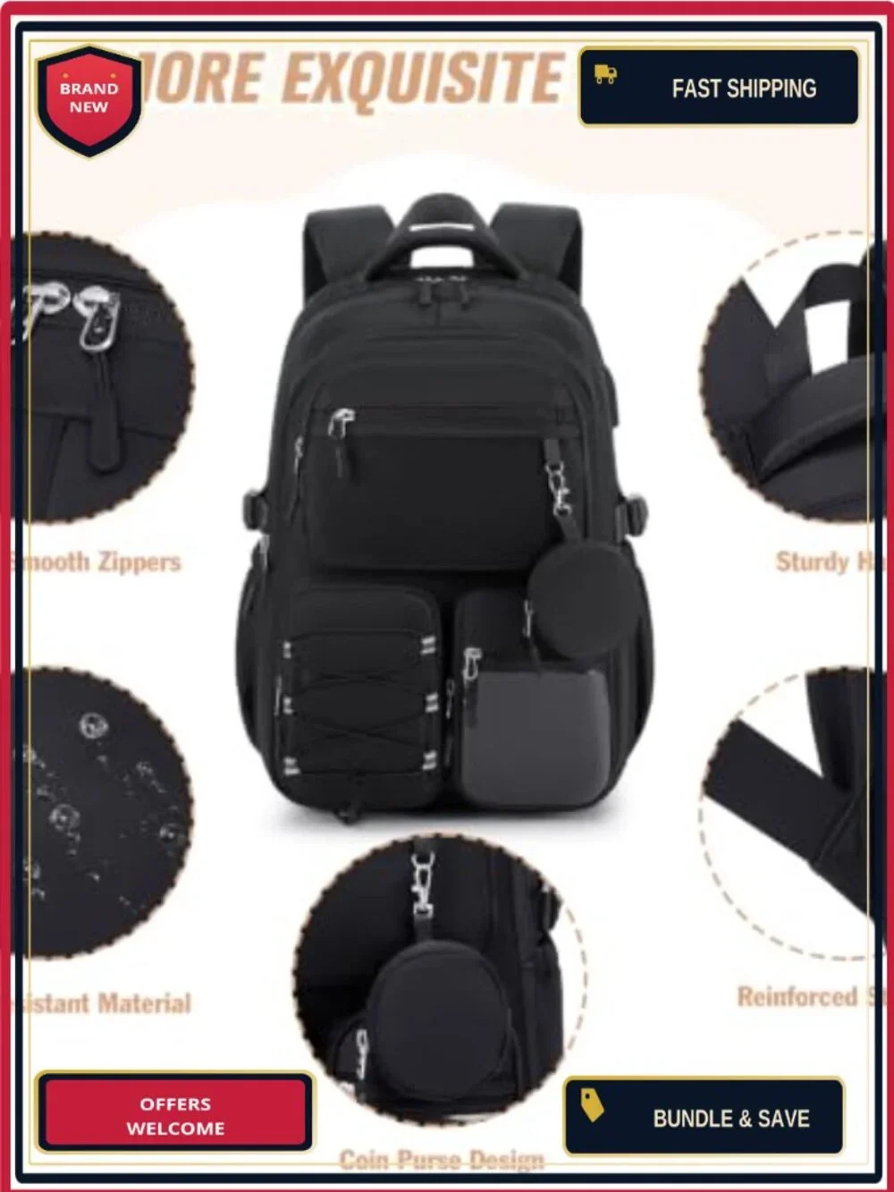 3PC School Backpack Set for Teen Girls Kids, 15.6